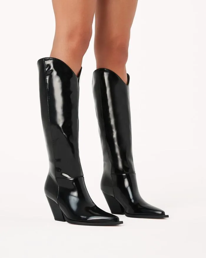 Boots Billini Knee High Boots THE WESTERN BLACK SEMI PATENT