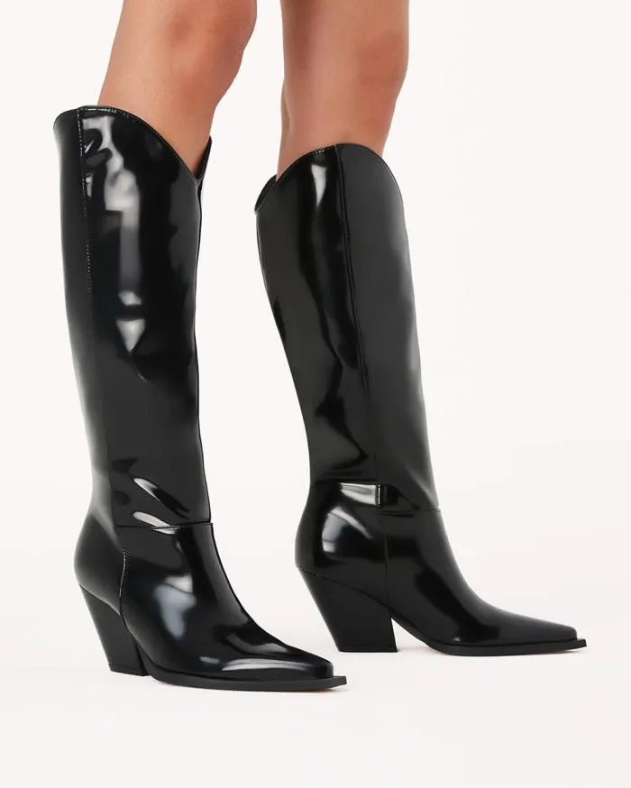 Boots Billini Knee High Boots THE WESTERN BLACK SEMI PATENT