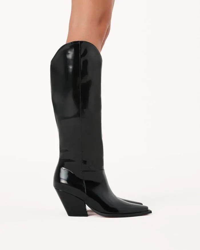 Boots Billini Knee High Boots THE WESTERN BLACK SEMI PATENT