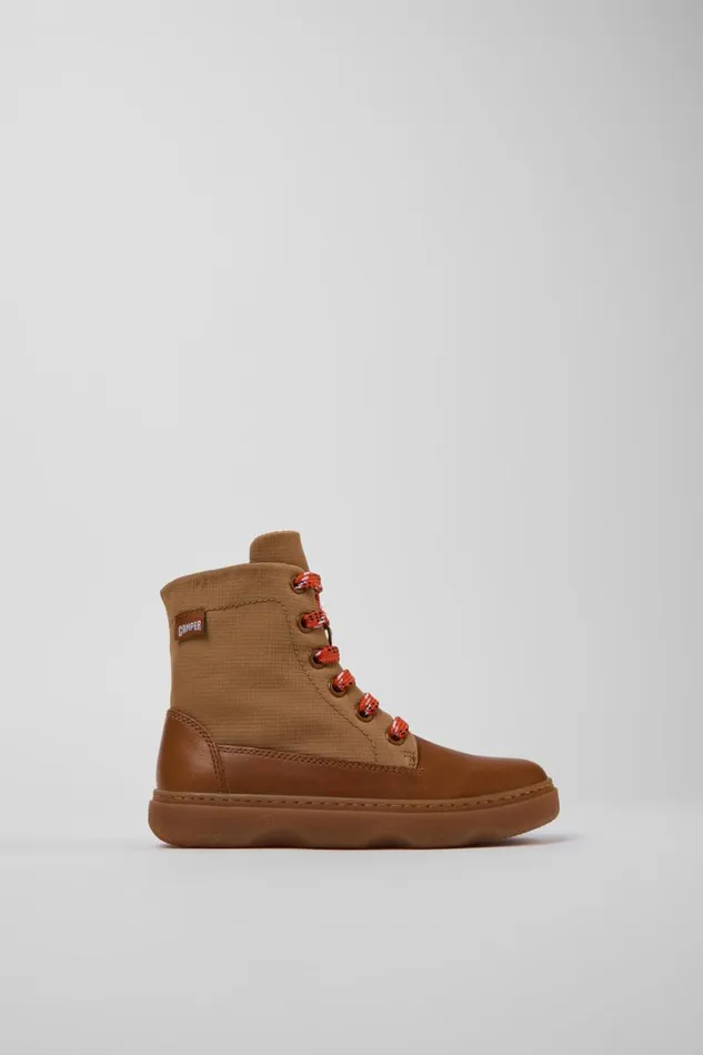 Boots Kids Camper Kiddo Brown Leather And Textile Ankle Boots Boots Kids Camper Kiddo Brown Leather And Textile Ankle Boots