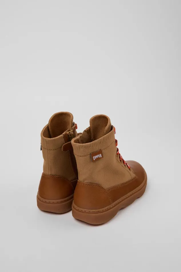 Boots Kids Camper Kiddo Brown Leather And Textile Ankle Boots Boots Kids Camper Kiddo Brown Leather And Textile Ankle Boots