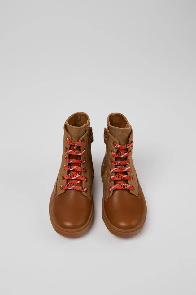 Boots Kids Camper Kiddo Brown Leather And Textile Ankle Boots Boots Kids Camper Kiddo Brown Leather And Textile Ankle Boots