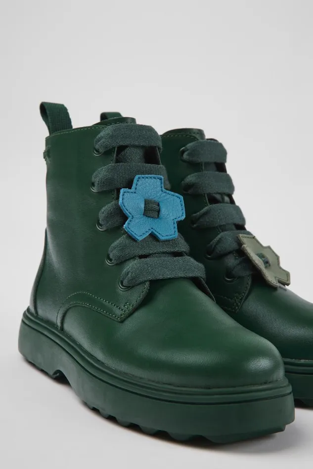 Boots Kids Camper Twins Green Leather Ankle Boots