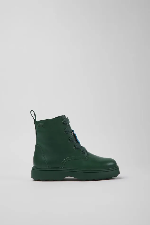 Boots Kids Camper Twins Green Leather Ankle Boots