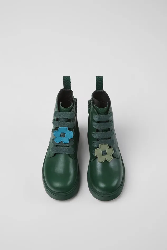 Boots Kids Camper Twins Green Leather Ankle Boots