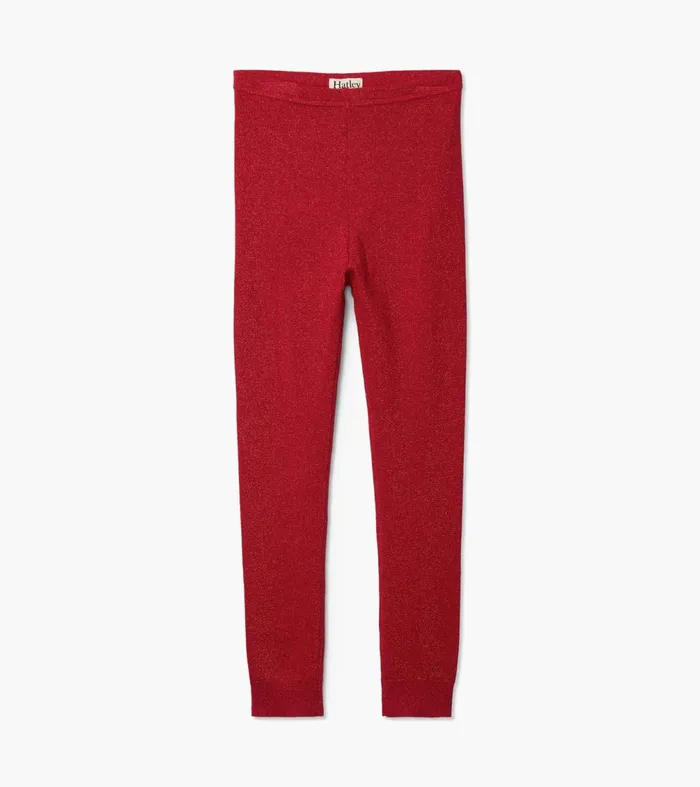 Bottoms Girls Hatley Girls Red Shimmer Knit Leggings
