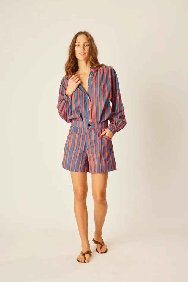 Bottoms Shop Natalie Martin CHRISTINE SHORT Batik Stripe Blood Orange