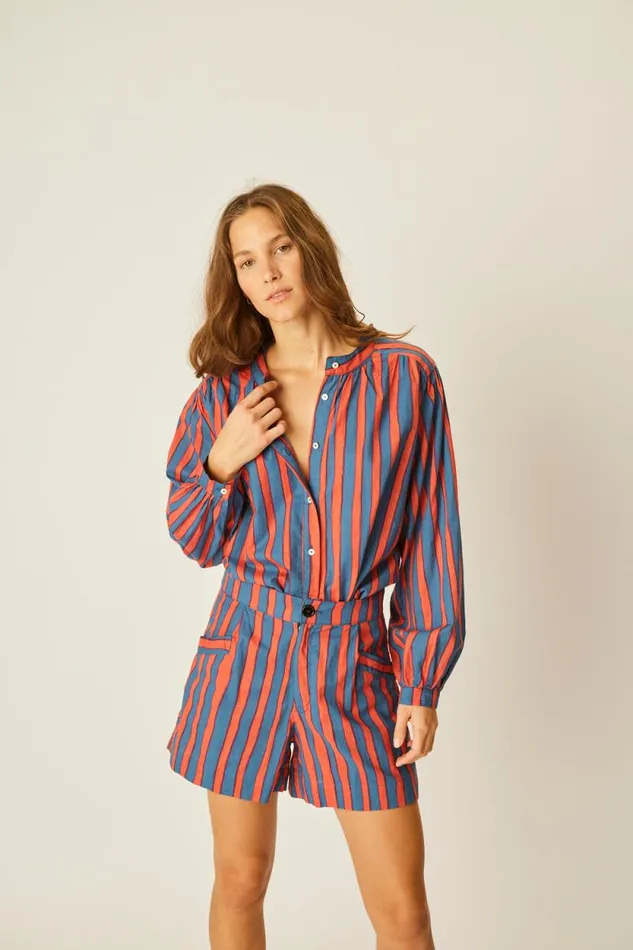 Bottoms Shop Natalie Martin CHRISTINE SHORT Batik Stripe Blood Orange