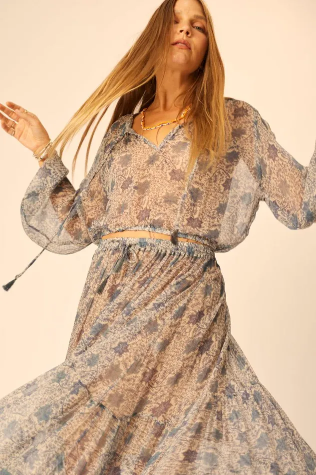 Bottoms Shop Natalie Martin SIERRA SKIRT Chiffon Snowflake Sea