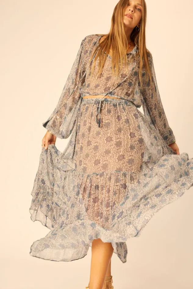 Bottoms Shop Natalie Martin SIERRA SKIRT Chiffon Snowflake Sea