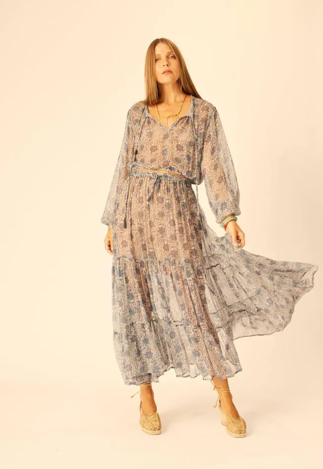 Bottoms Shop Natalie Martin SIERRA SKIRT Chiffon Snowflake Sea