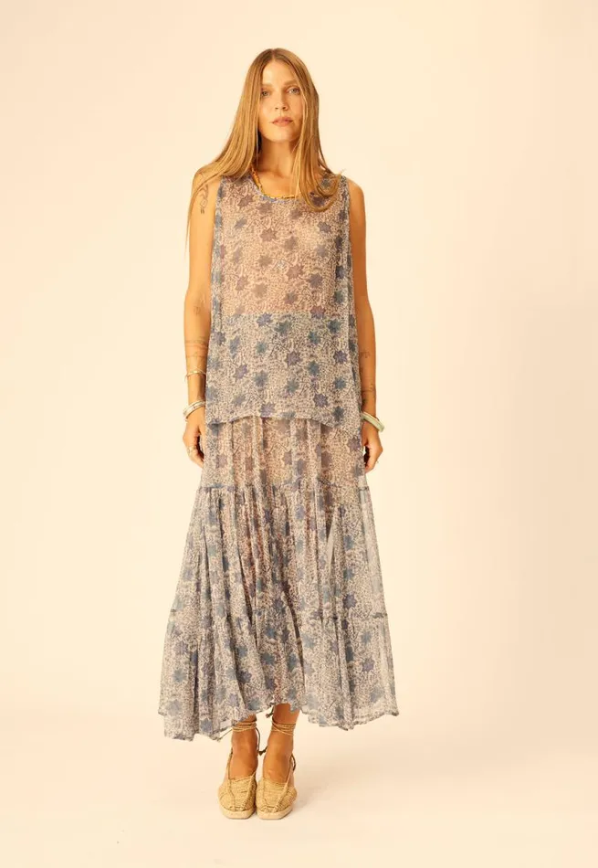 Bottoms Shop Natalie Martin SIERRA SKIRT Chiffon Snowflake Sea