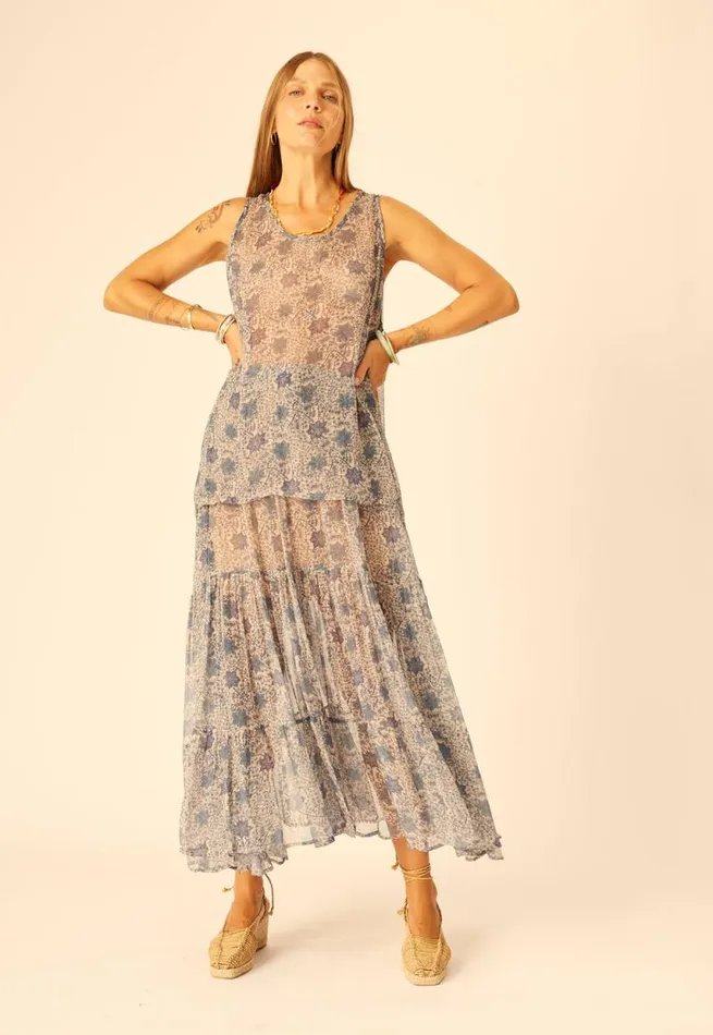 Bottoms Shop Natalie Martin SIERRA SKIRT Chiffon Snowflake Sea