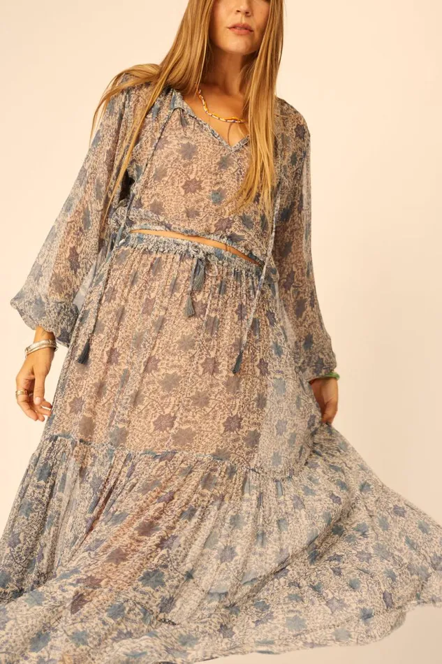 Bottoms Shop Natalie Martin SIERRA SKIRT Chiffon Snowflake Sea