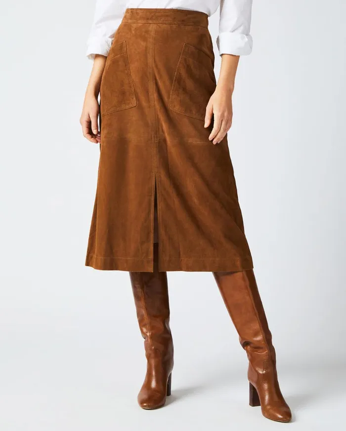Bottoms Women Billy Reid Aline Suede Skirt Cognac