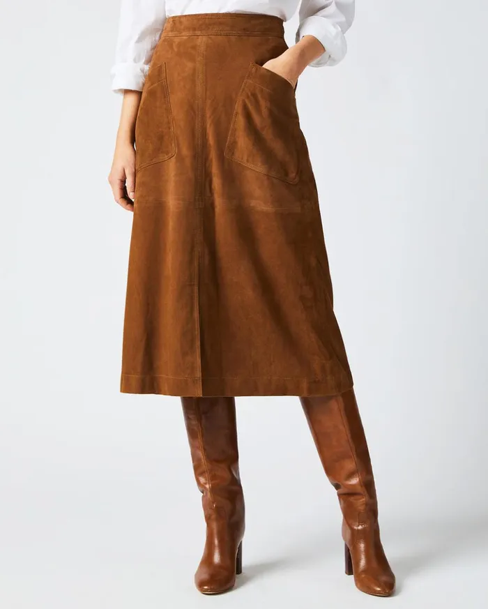 Bottoms Women Billy Reid Aline Suede Skirt Cognac