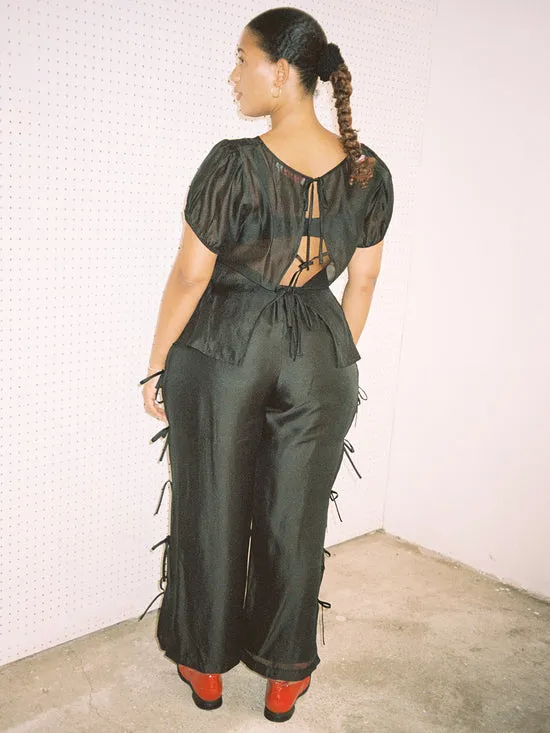 Bottoms Women Lisa Says Gah Evelyn Tie Pant Black Organza Bottoms Women Lisa Says Gah Evelyn Tie Pant Black Organza