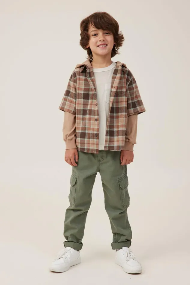 Boys 214 Shirts Cotton On Rugged Long Sleeve Layered Shirt Hot Choccyplaid