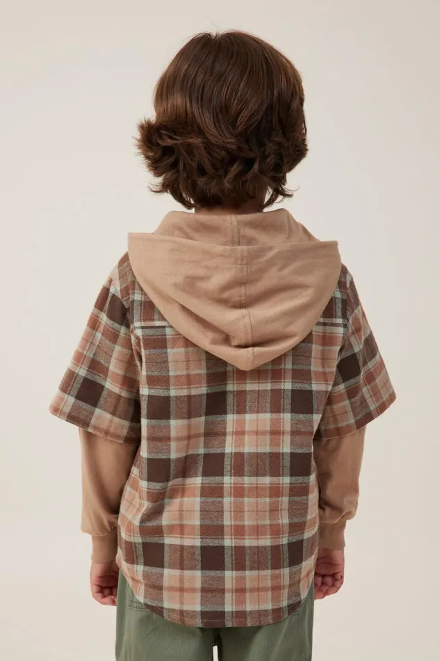 Boys 214 Shirts Cotton On Rugged Long Sleeve Layered Shirt Hot Choccyplaid