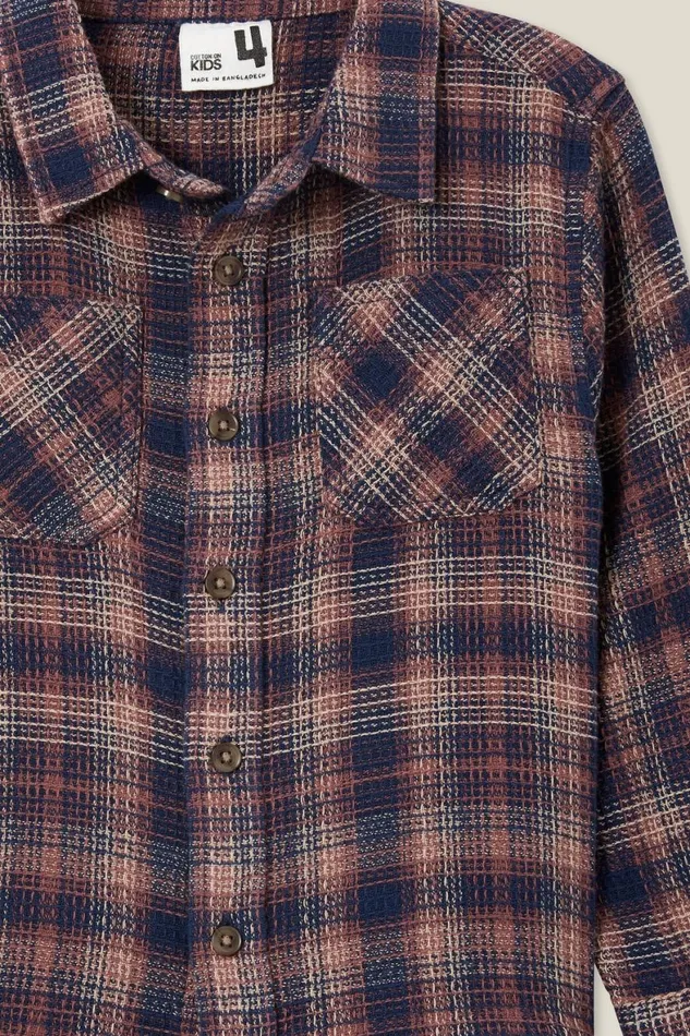 Boys 214 Shirts Cotton On Rugged Long Sleeve Shirt Crushed Berrytaupy Brown Waffle Plaid