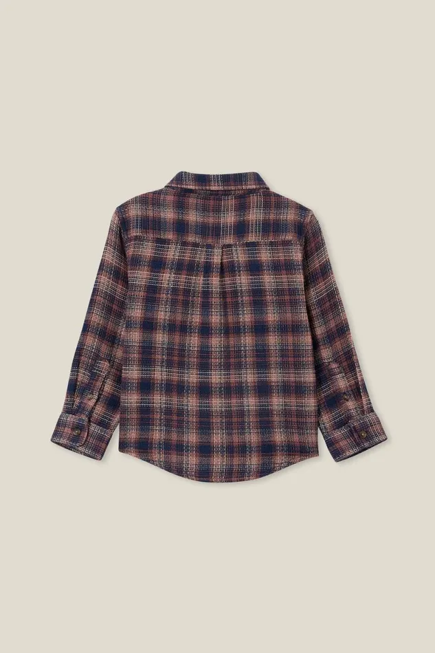 Boys 214 Shirts Cotton On Rugged Long Sleeve Shirt Crushed Berrytaupy Brown Waffle Plaid