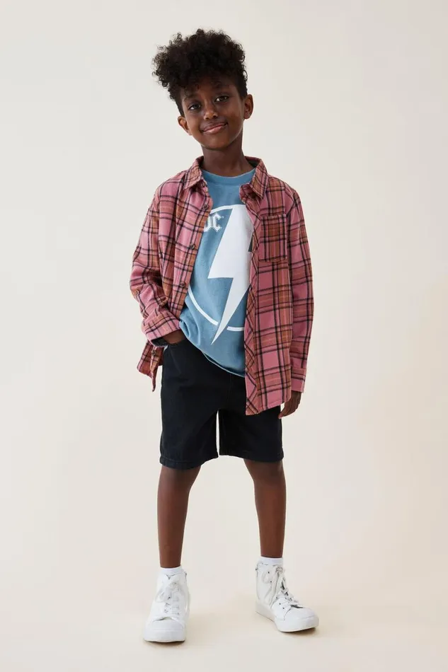 Boys 214 Shirts Cotton On Rugged Long Sleeve Shirt Dusty Berrycoco Jumbo Plaid
