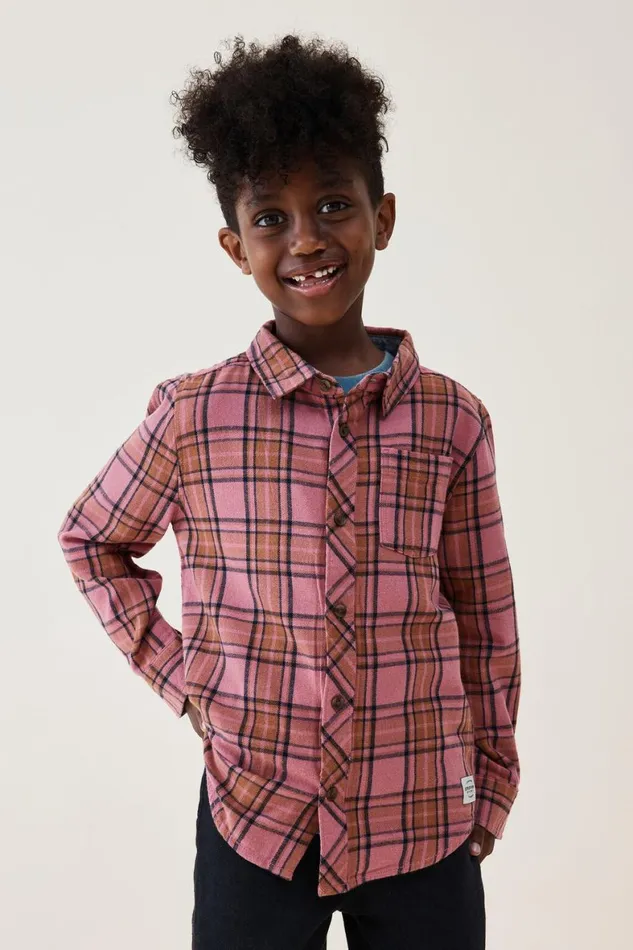 Boys 214 Shirts Cotton On Rugged Long Sleeve Shirt Dusty Berrycoco Jumbo Plaid