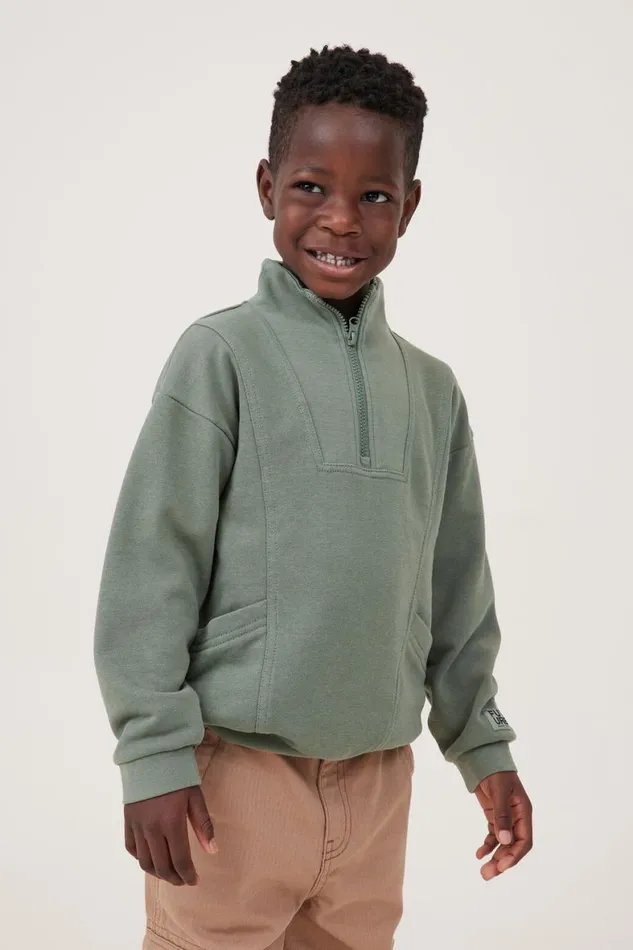 Boys 214 Sweatshirts and Sweatpants Cotton On Connor Spliced Zip Crew Swag Green