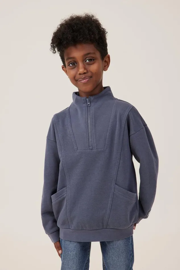 Boys 214 Sweatshirts and Sweatpants Cotton On Connor Spliced Zip Crew Vintage Navy
