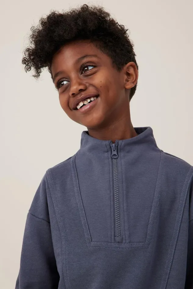 Boys 214 Sweatshirts and Sweatpants Cotton On Connor Spliced Zip Crew Vintage Navy