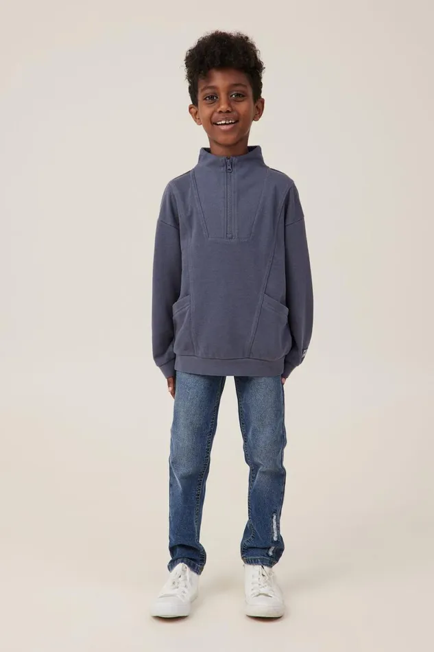 Boys 214 Sweatshirts and Sweatpants Cotton On Connor Spliced Zip Crew Vintage Navy