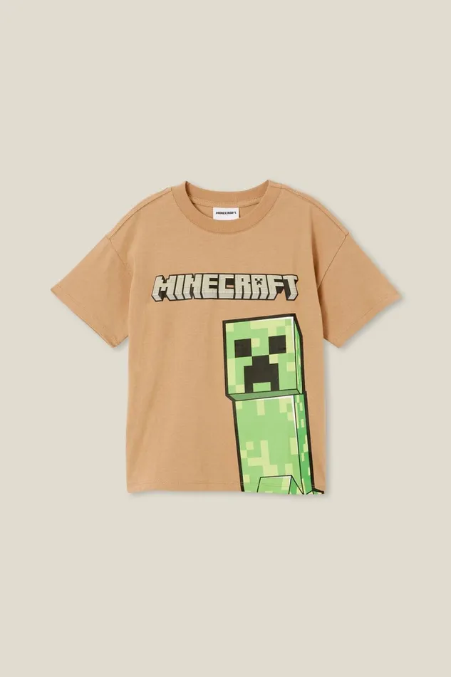 Boys 214 Tops and TShirts Cotton On License Drop Shoulder Short Sleeve Tee Lcn Min Taupy Brownminecraft Creeper
