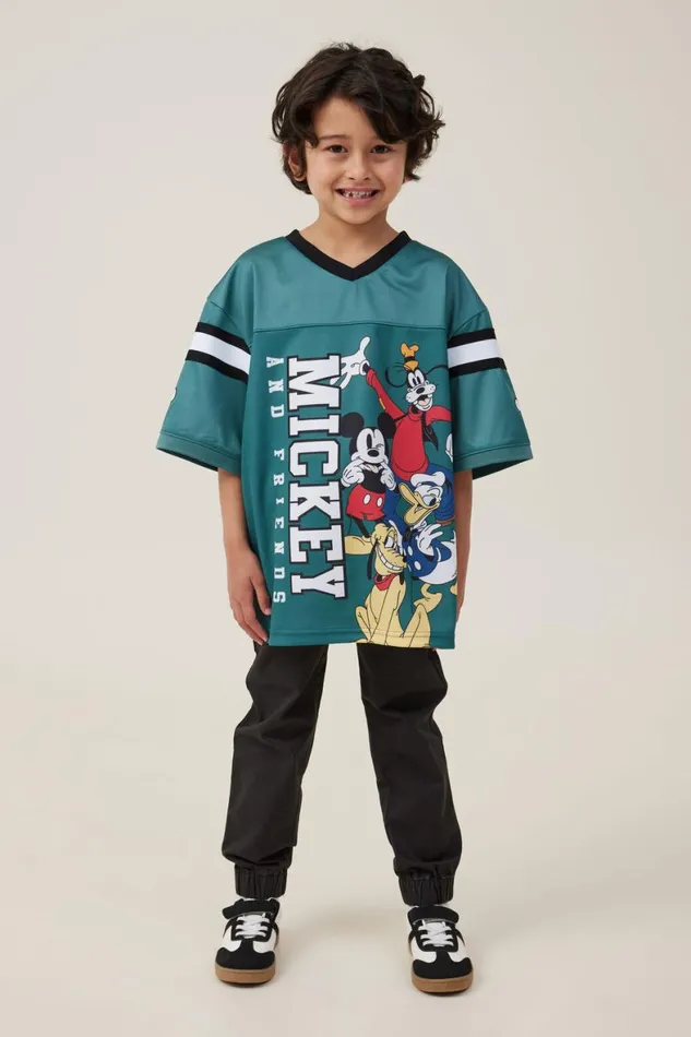 Boys 214 Tops and TShirts Cotton On License Oversized Football Jersey Lcn Dis Turtle Green 4mickey and Friends