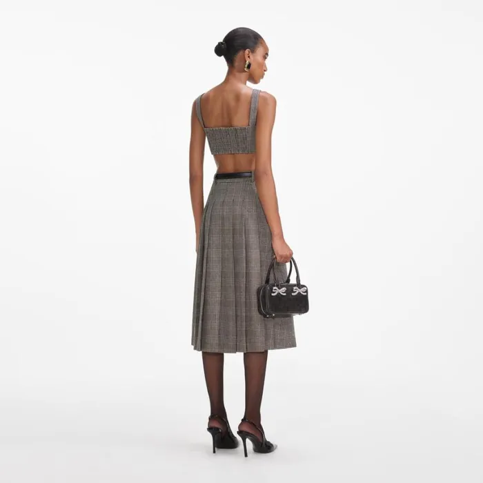 Brown Check Pleated Midi Skirt Women Self Portrait Bottoms Brown Check Pleated Midi Skirt Women Self Portrait Bottoms
