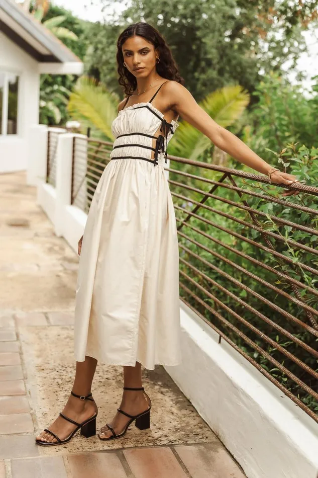 Brylie Tie Midi Dress In Natural Natural Women Bohme Dresses