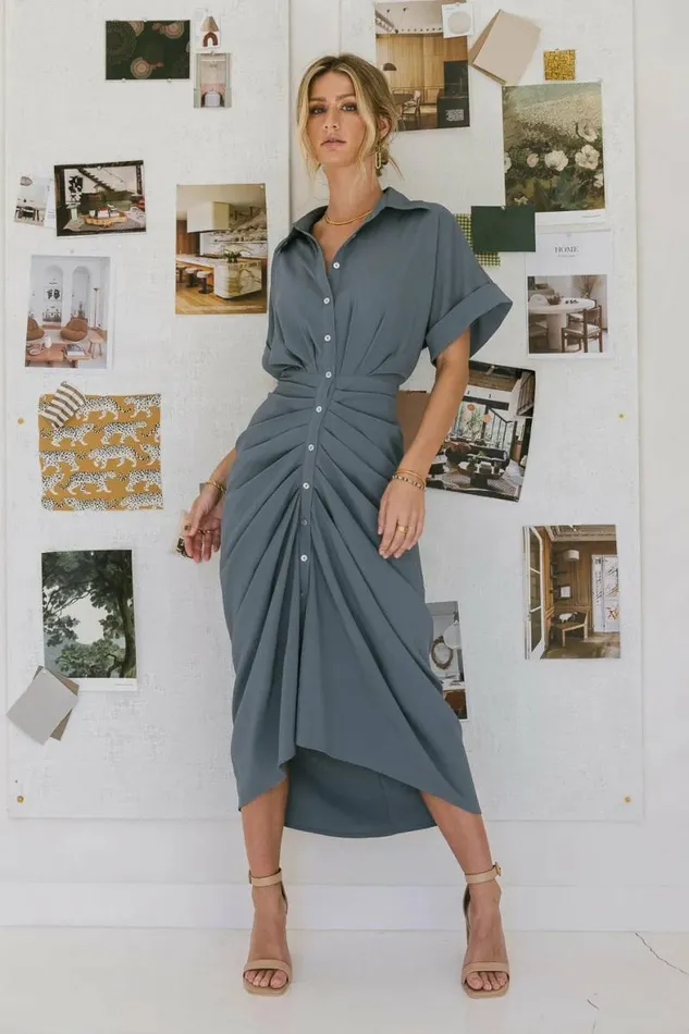 Brynlee Ruched Dress In Blue Blue Women Bohme Dresses