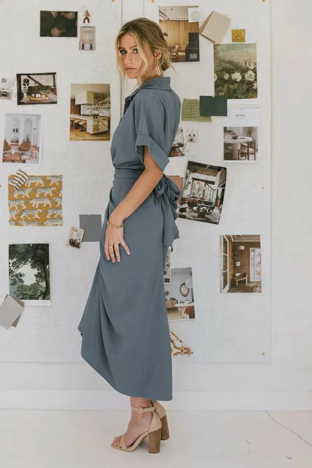 Brynlee Ruched Dress In Blue Blue Women Bohme Dresses