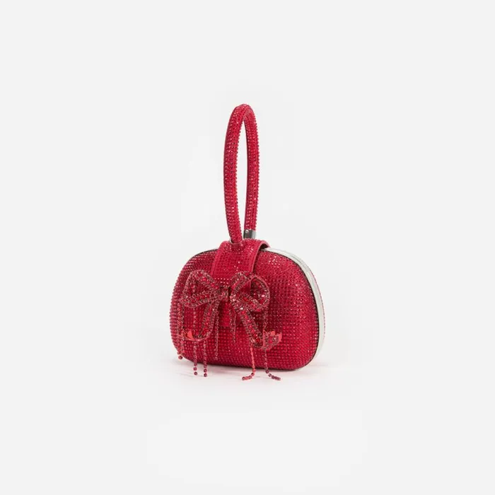 Burgundy Rhinestone Top Handle Clutch Bag Women Self Portrait Clutch Bags