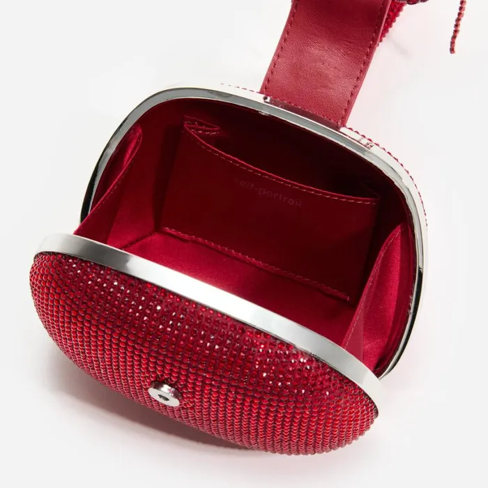 Burgundy Rhinestone Top Handle Clutch Bag Women Self Portrait Clutch Bags