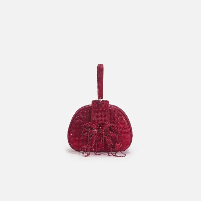 Burgundy Rhinestone Top Handle Micro Bag Women Self Portrait Micro
