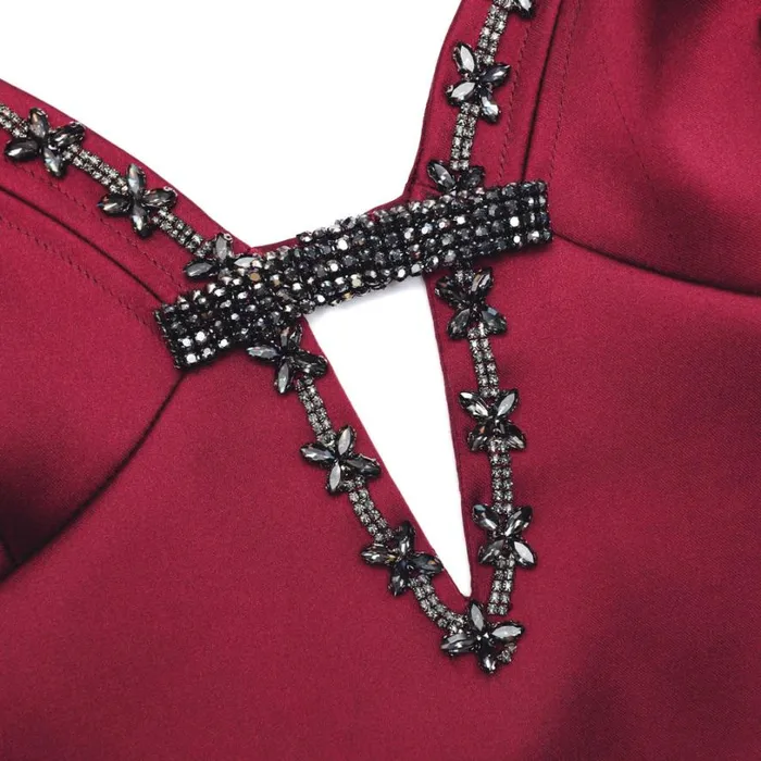 Burgundy Satin Strappy Mini Dress Women Self Portrait Dresses