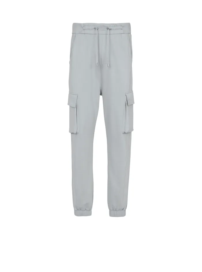 Cargo Joggers With Paris Print Grey Men Balmain Trousers And Shorts