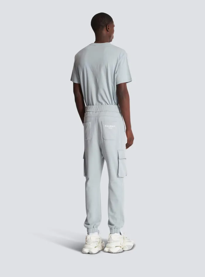 Cargo Joggers With Paris Print Grey Men Balmain Trousers And Shorts