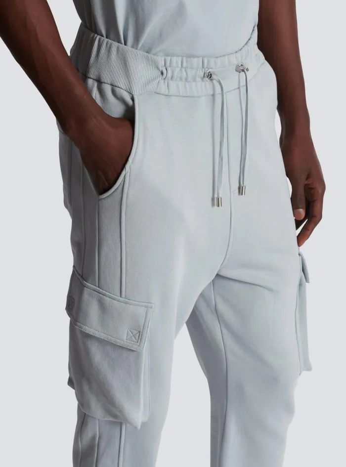 Cargo Joggers With Paris Print Grey Men Balmain Trousers And Shorts