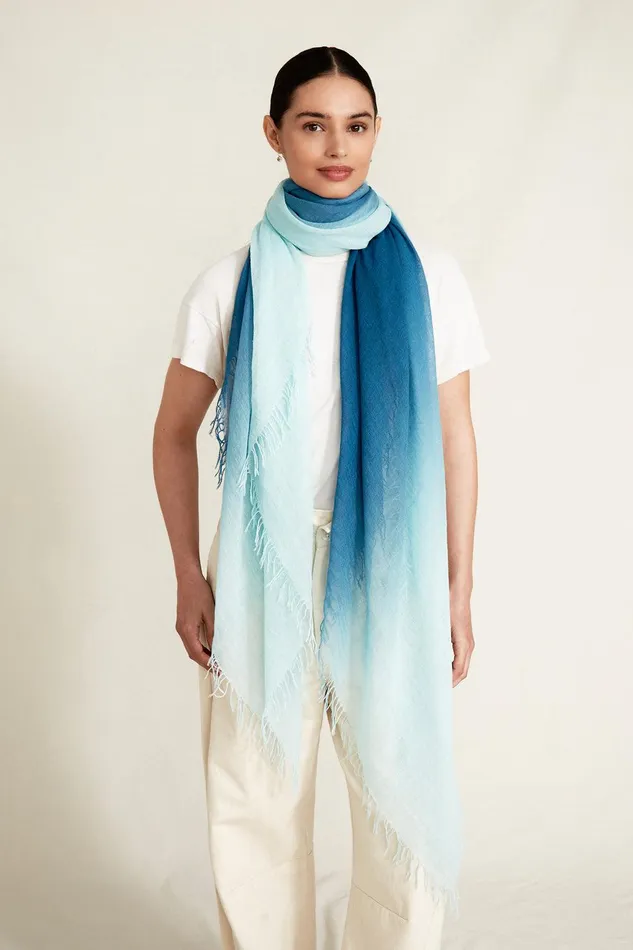 Cashmere And Silk Scarf Blue Steel Dip Dyed Women Chan Luu Scarves