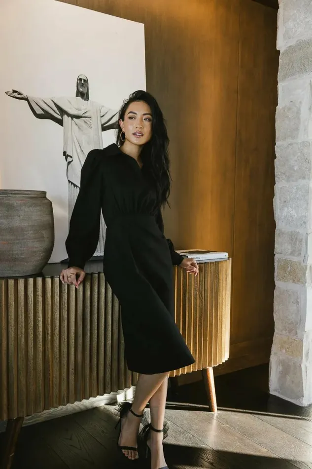 Catalina Collared Dress In Black Black Women Bohme Dresses