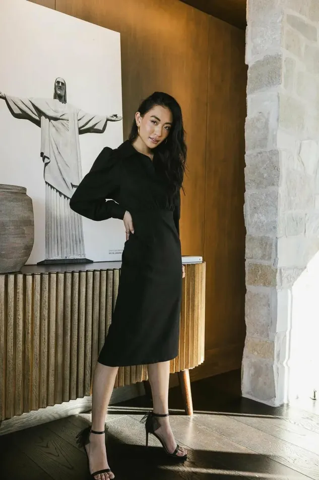 Catalina Collared Dress In Black Black Women Bohme Dresses