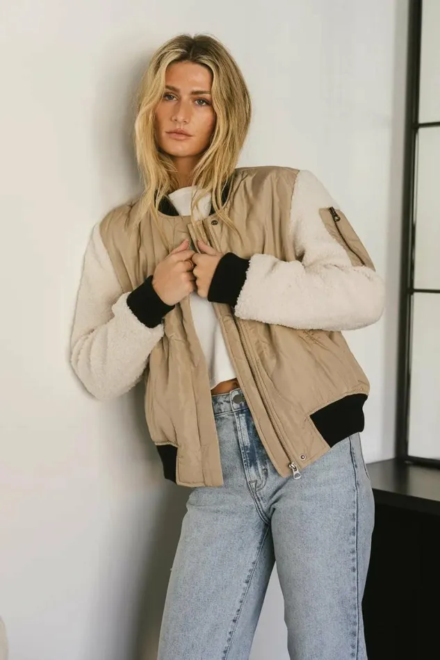 Catching Feelings Bomber Jacket In Taupe Taupe Women Bohme Outerwear