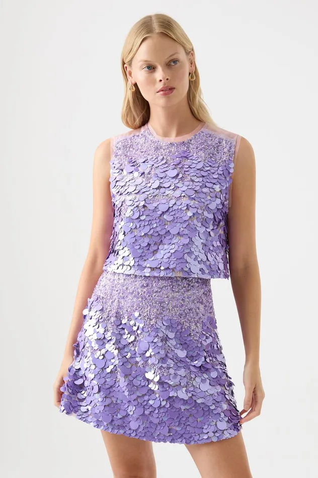 Celeste Sequin Shell Top Lilac Women Aje Tops