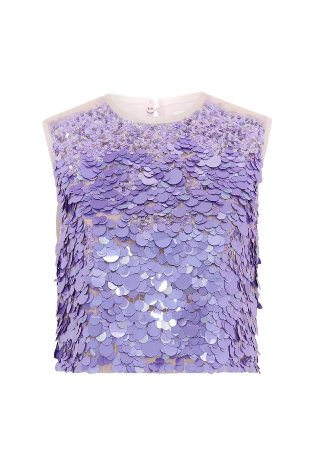 Celeste Sequin Shell Top Lilac Women Aje Tops